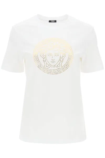 Shop Versace Medusa Crew-neck T-shirt In White Gold (white)