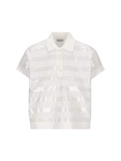 Shop Brunello Cucinelli Sequin-embellished Polo Top In White