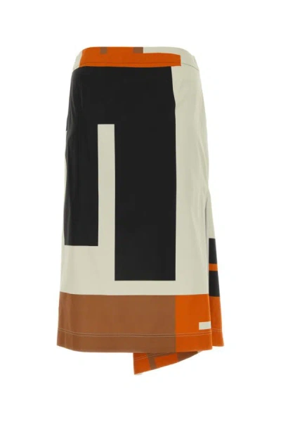Shop Fendi Woman Multicolor Poplin Skirt In Black