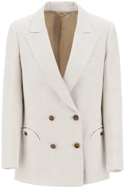 Shop Blazé Milano Everyday Mid Day Sun Double Breasted Blazer In Beige