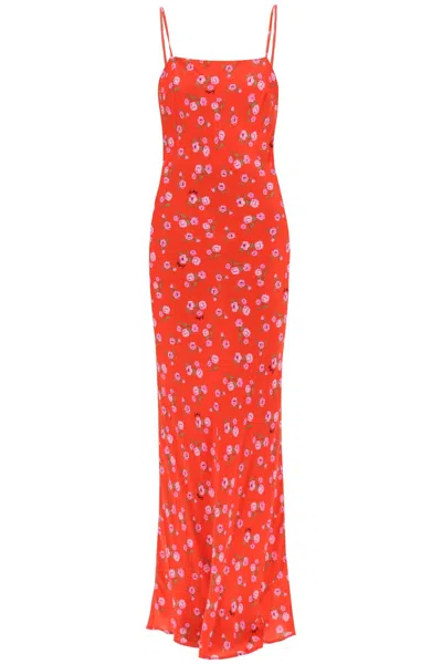 Shop Rotate Birger Christensen Maxi Slip Dress In Raso Stampato Floreale In Red