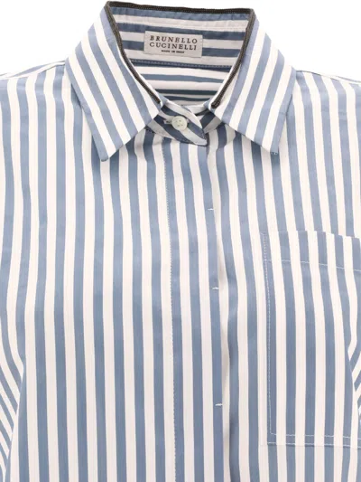 Shop Brunello Cucinelli Striped Shirt With Shiny Collar