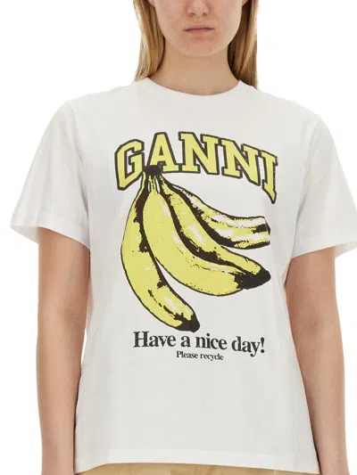Shop Ganni Banana Print T-shirt In White