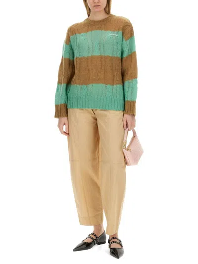 Shop Ganni Cable-knit Sweater In Green