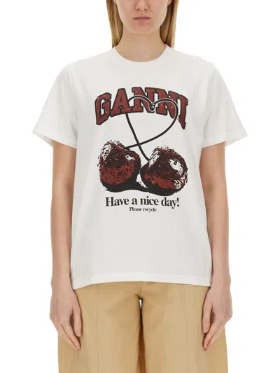 Shop Ganni Cherry Print T-shirt In White