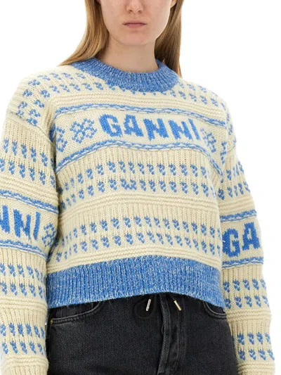 Shop Ganni Cropped Sweater In Multicolour
