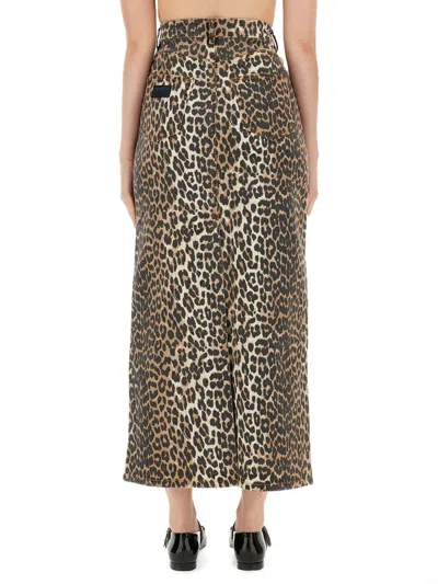 Shop Ganni Skirt With Maxi Slit In Animalier