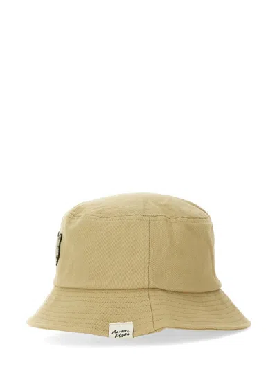 Shop Maison Kitsuné Bucket Hat With Fox Patch In Beige