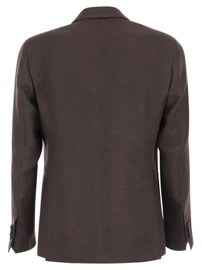 Shop Tagliatore Double Breasted Jacket In Wool And Linen