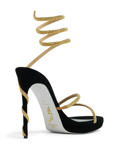 Shop René Caovilla Sandals In Gold/black