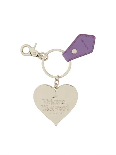 Shop Vivienne Westwood "mirror Heart Orb" Keychain In Purple