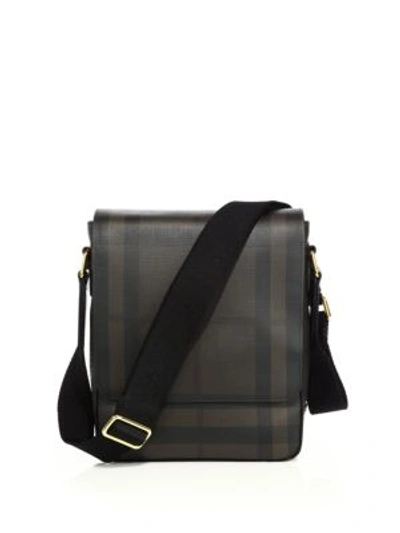 Shop Burberry Check Fold-over Messenger Bag In Chocolate