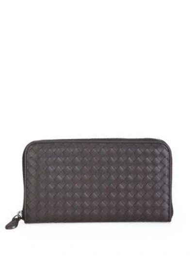 Shop Bottega Veneta Intrecciato Zip-around Wallet In Espresso