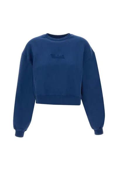Shop Woolrich Cotton Fleece Logo Sweatshirt In Blue