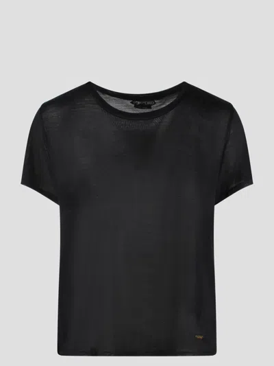 Shop Tom Ford Micro-rib Silk Jersey Crewneck T-shirt In Black