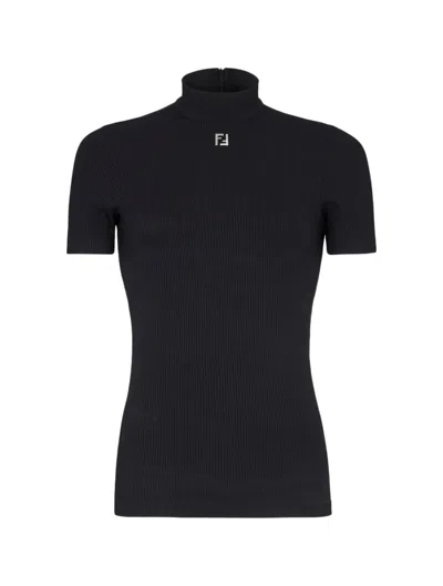 Shop Fendi Lupetto Ribbed Jersey In Black