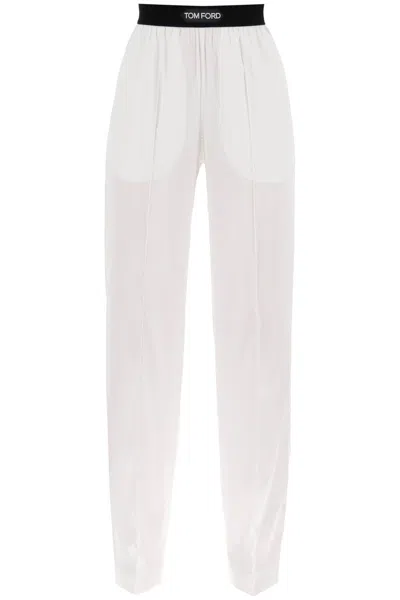 Tom Ford Primrose Liliac Silk Satin Pijama Pants In White