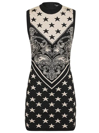 Shop Balmain Sl Paisley &amp; Stars Knit Short Dress In Gfe Ivoire Noir