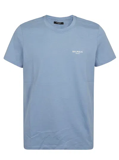 Shop Balmain Flock T-shirt In Slf Bleu Pale Naturel