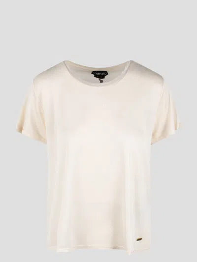 Shop Tom Ford Micro-rib Silk Jersey Crewneck T-shirt In White