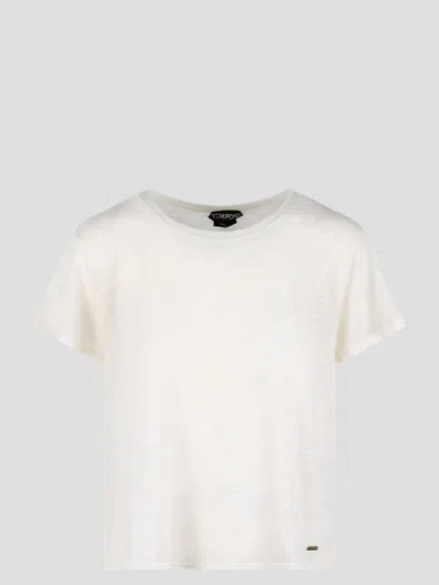 Shop Tom Ford Slub Cotton Jersey Crewneck T-shirt In White