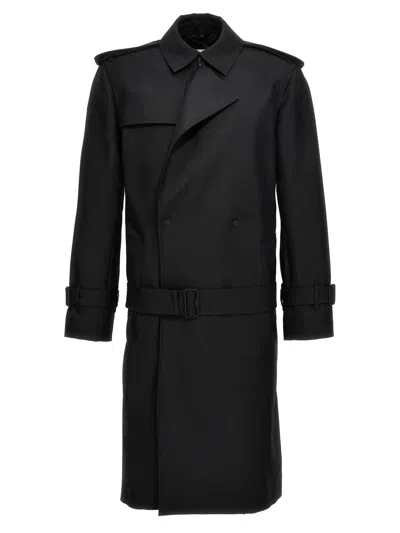 Shop Burberry Double-breasted Maxi Trench Coat In Black