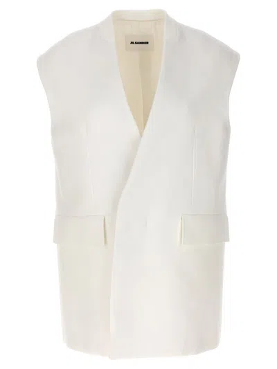 Jil Sander Flap Pockets Oversized Tailored Vest In White