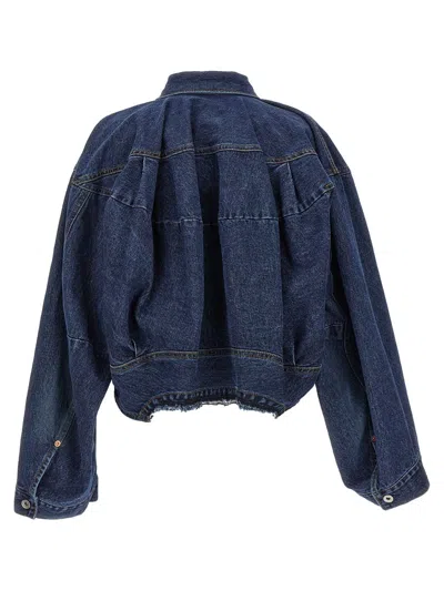 Shop Sacai Cut-out Denim Jacket In Blue