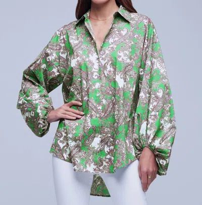 Shop L Agence Mickey Long Sleeve Tunic Top In Grass Green In Multi