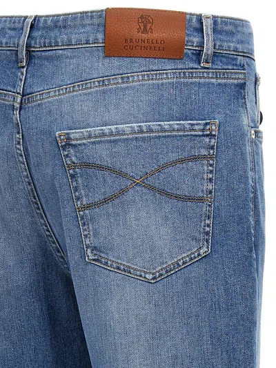 Shop Brunello Cucinelli Logo Embroidery Jeans In Blue