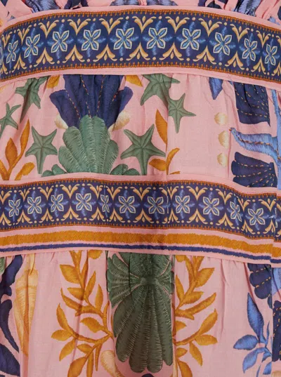 Shop Farm Rio Pink Midi Dress With Seashell Print In Techno Fabric Woman