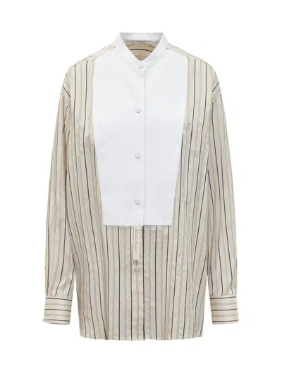 Shop Stella Mccartney Maxi Shirt With Striped Pattern In Beige
