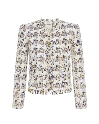 Shop L Agence Angelina Tweed Jacket In Ivory Multi In White