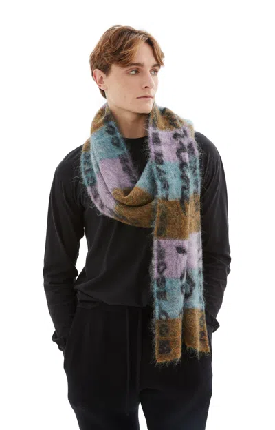 Shop Martine Rose Brushed Mohair Signature Scarf In Khaki/lilac/blue