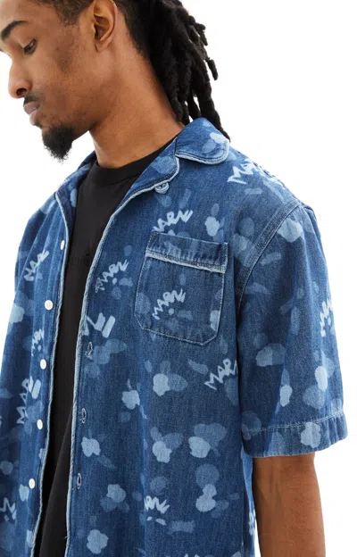 Shop Marni Short Sleeve Denim Bowling Shirt In Blue
