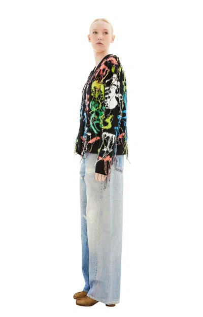 Charles Jeffrey Loverboy Distressed Graphic-print Cardigan In Block Multi