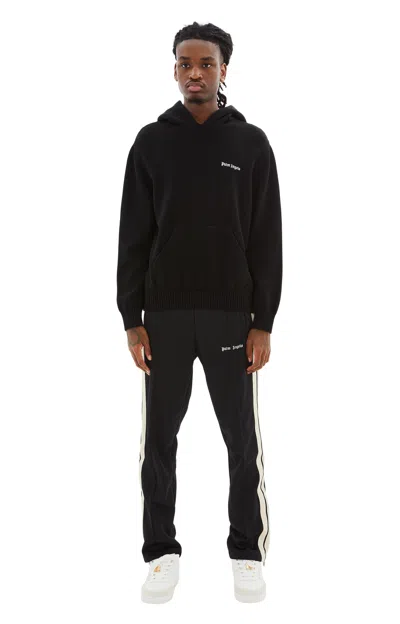 Shop Palm Angels Classic Logo Knit Hoody In Black/off White