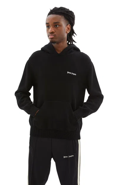 Shop Palm Angels Classic Logo Knit Hoody In Black/off White