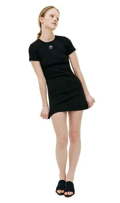 Shop Marine Serre Organic Cotton 1x1 Rib T-shirt Dress In Black