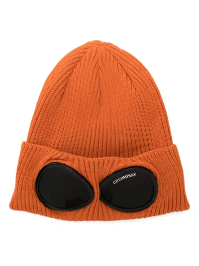 Shop C.p. Company Goggles-detail Ribbed Beanie In Gold Flame