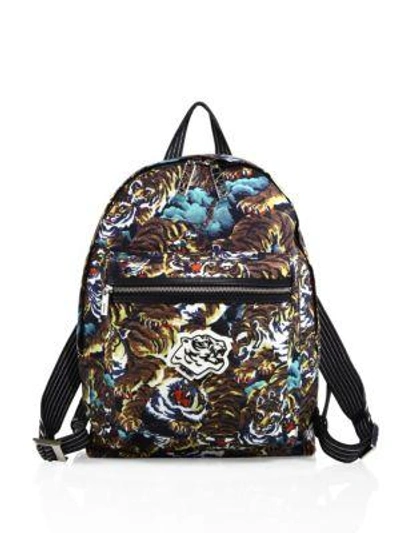 Shop Kenzo Calf Leather-blend Tiger Print Backpack Travel Bag In Multi