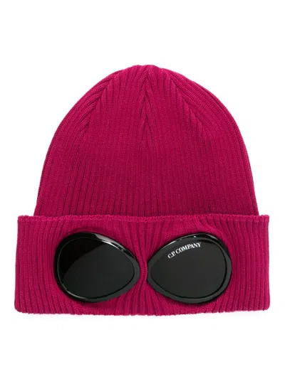 Shop C.p. Company Goggles-detail Ribbed Beanie In Red Bud