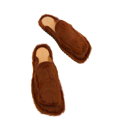 Dries Van Noten Fur Slides In Brown