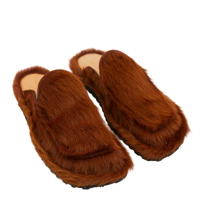 Dries Van Noten Fur Slides In Brown