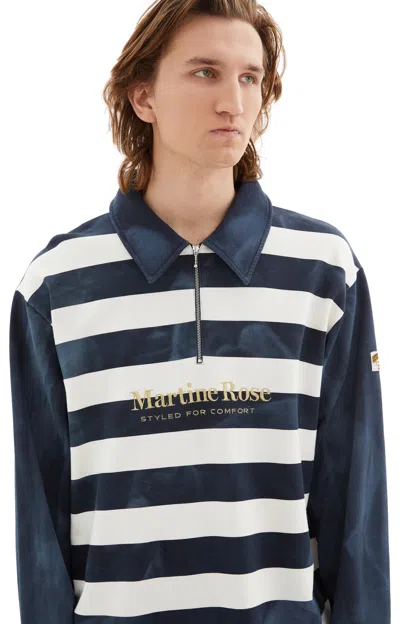 Shop Martine Rose Zip Up Polo In Navy/white