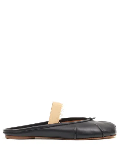 Maison Margiela Tabi Frayed Split-toe Leather Ballet Flats In Ha334 Black/nude