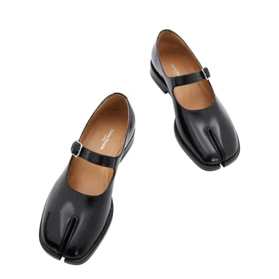 Shop Maison Margiela Leather Tabi Mary Jane Loafers In T8013 Black