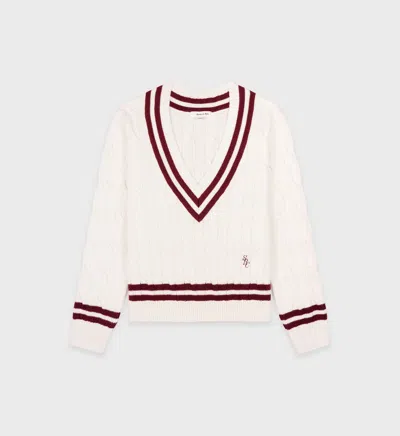 Shop Sporty And Rich Src Cableknit V Neck Sweater In White