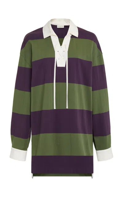 Shop Dries Van Noten Chu Loose Fit Striped Polo Shirt In Dark Purple