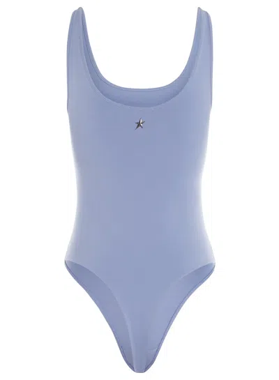 Shop Mugler Fitted Cotton Bodysuit In Silver Blue